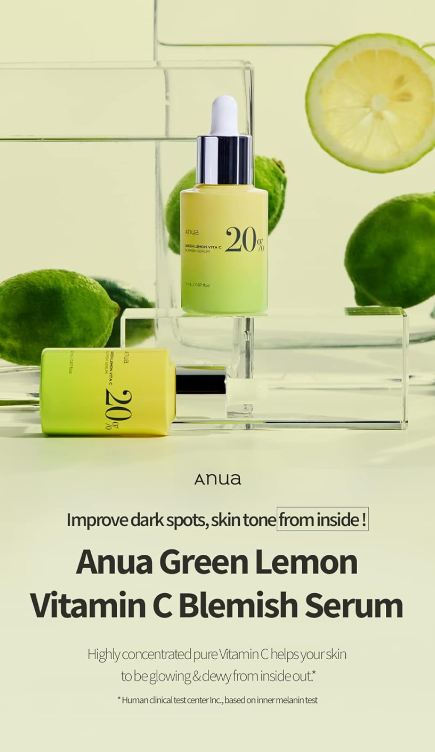 Anua Green Lemon Vitamin C Serum with Vitamin E, Hyaluronic & Ferulic Acid 0.67 fl.oz / 20ml Anua Green Lemon Vitamin C Serum with Vitamin E, Hyaluronic & Ferulic Acid 0.67 fl.oz / 20ml